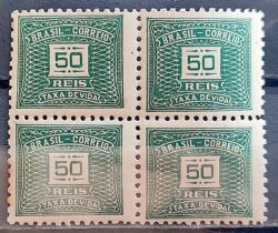 X 43E Selo Taxa Devida 50 Reis Sem Filigrana 1922 Quadra