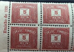 X 47 Selo Taxa Devida 5 Reis Filigrana D 1920 Quadra Vinheta Data