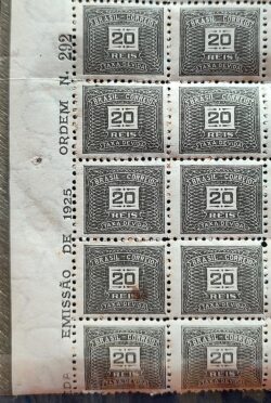 X 55 Selo Taxa Devida 20 Reis Filigrana F 1925 10 Unidades Vinheta Data