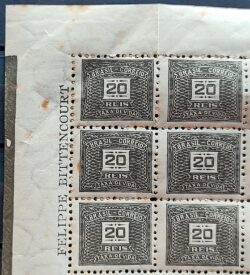 X 55 Selo Taxa Devida 20 Reis Filigrana F 1925 Sextilha Vinheta Felippe