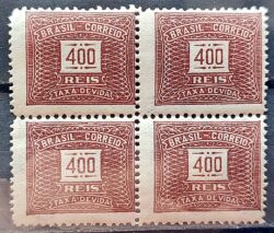 X 63 Selo Taxa Devida 400 Reis Filigrana H 1929 Quadra