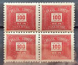 X 68 Selo Taxa Devida 100 Reis Filigrana K 1931 Quadra