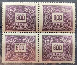 X 71 Selo Taxa Devida 600 Reis Filigrana K 1931 Quadra