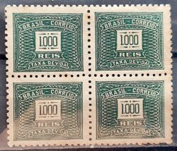 X 72 Selo Taxa Devida 1000 Reis Filigrana K 1931 Quadra