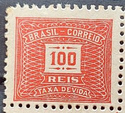 X 83 Selo Taxa Devida 100 Reis Filigrana P 1942