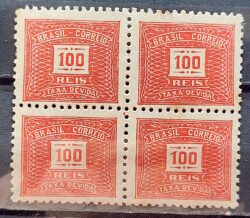 X 83 Selo Taxa Devida 100 Reis Filigrana P 1942 Quadra