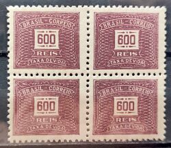 X 86 Selo Taxa Devida 600 Reis Filigrana P 1942 Quadra 1