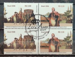 C 2721 Selo Chegada Familia Real Portugal Navio Dom Joao Carruagem Cavalo 2008 Quadra CBC Lisboa Invertido
