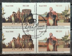 C 2721 Selo Chegada Familia Real Portugal Navio Dom Joao Carruagem Cavalo 2008 Quadra CBC RJ Invertido