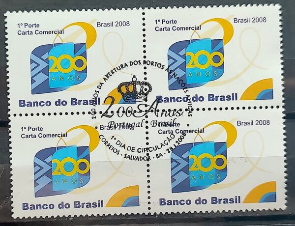 C 2725 Selo 200 Anos do Banco do Brasil Economia 2008 Quadra CBC BA