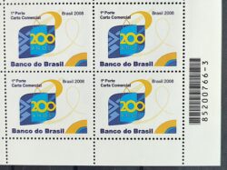 C 2725 Selo 200 Anos do Banco do Brasil Economia 2008 Quadra Codigo de Barras