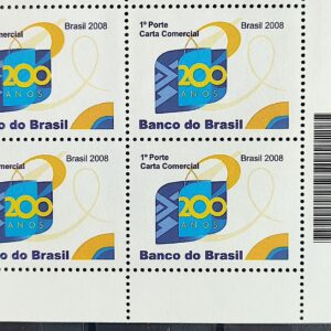 C 2725 Selo 200 Anos do Banco do Brasil Economia 2008 Quadra Codigo de Barras