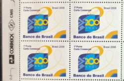C 2725 Selo 200 Anos do Banco do Brasil Economia 2008 Quadra Vinheta Correios