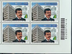 C 2735 Selo Centenario da Associacao Brasileira de Imprensa Jornalismo 2008 Quadra Codigo de Barras