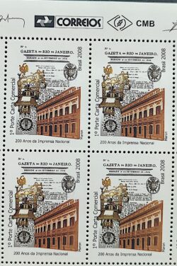 C 2748 200 Anos Imprensa Nacional Jornal 2008 Quadra Vinheta Correios