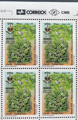 C 2751 Selo 200 Anos do Jardim Botanico Flora 2008 Quadra Vinheta Correios