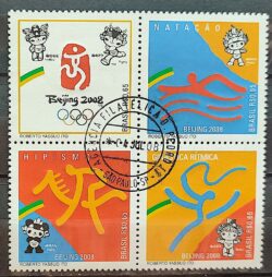 C 2758 Selo Olimpiadas de Pequim China Ginastica Hipismo Natacao 2008 Serie Completa CPD DF