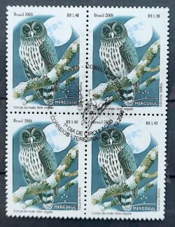 C 2766 Selo Mercosul Coruja Lua Ave Fauna 2008 Quadra CBC PI 2