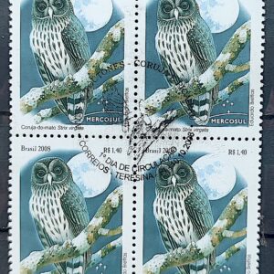 C 2766 Selo Mercosul Coruja Lua Ave Fauna 2008 Quadra CBC PI 2