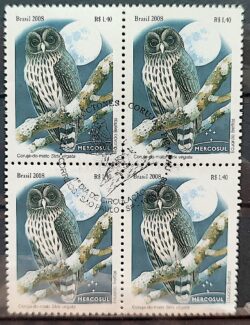C 2766 Selo Mercosul Coruja Lua Ave Fauna 2008 Quadra CBC SP