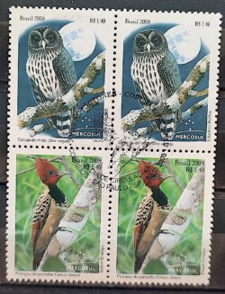 C 2766 Selo Mercosul Coruja Pica Pau Lua Ave Fauna 2008 Quadra Serie Completa CBC SP