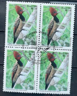 C 2767 Selo Mercosul Pica Pau Lua Ave Fauna 2008 Quadra CBC PI 2