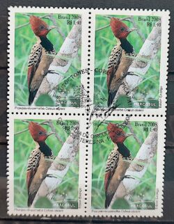 C 2767 Selo Mercosul Pica Pau Lua Ave Fauna 2008 Quadra CBC PI
