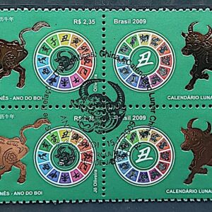 C 2773 Selo Calendário Lunar Chinês Ano do Boi China 2009 Quadra CBC RJ