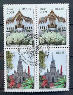 C 2781 Selo Relacoes Diplomaticas Tailandia Igreja Religiao Orquidea 2009 Quadra Serie Completa CBC RJ