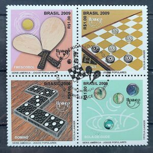 C 2858 Selo Jogos Populares Bola de Gude Damas Domino Frescobol 2009 CBC CE 2