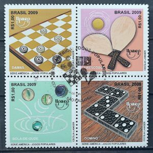 C 2858 Selo Jogos Populares Bola de Gude Damas Domino Frescobol 2009 CBC SP 2