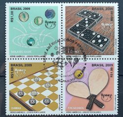 C 2858 Selo Jogos Populares Bola de Gude Damas Domino Frescobol 2009 CBC SP