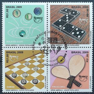 C 2858 Selo Jogos Populares Bola de Gude Damas Domino Frescobol 2009 CBC SP