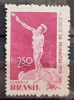 C 439Y Selo Jogos da Primavera Atletismo Arremesso de Peso 1959 Marmorizado