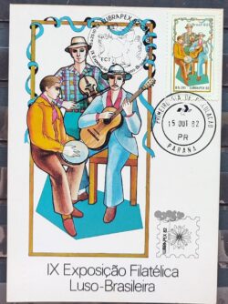 Maximo Postal 1982 Exposicao Luso Brasileira Musica Violao CBC CPD PR Violao Pandeiro