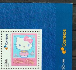 SI 27 Selo Institucional 50 Anos Hello Kitty Fofinha Vestido Rosa 2024 Vinheta Correios