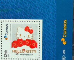 SI 28 Selo Institucional 50 Anos Hello Kitty Lacos Vermelhos 2024 Vinheta Correios