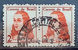 Selo Regular RHM 527 Mulheres Famosas Marilia de Dirceu Literatura Jose de Alencar 1967 Dupla Circulado 1