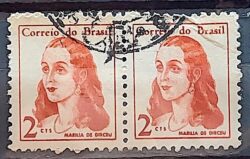 Selo Regular RHM 527 Mulheres Famosas Marilia de Dirceu Literatura Jose de Alencar 1967 Dupla Circulado 2