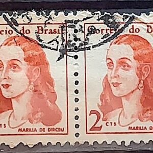 Selo Regular RHM 527 Mulheres Famosas Marilia de Dirceu Literatura Jose de Alencar 1967 Dupla Circulado 2