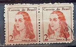 Selo Regular RHM 527 Mulheres Famosas Marilia de Dirceu Literatura Jose de Alencar 1967 Dupla Circulado 3