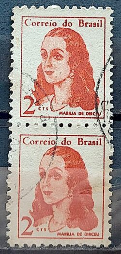 Selo Regular RHM 527 Mulheres Famosas Marilia de Dirceu Literatura Jose de Alencar 1967 Dupla Circulado 4