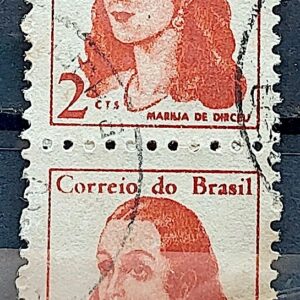 Selo Regular RHM 527 Mulheres Famosas Marilia de Dirceu Literatura Jose de Alencar 1967 Dupla Circulado 4