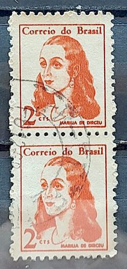 Selo Regular RHM 527 Mulheres Famosas Marilia de Dirceu Literatura Jose de Alencar 1967 Dupla Circulado 6