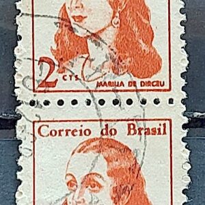 Selo Regular RHM 527 Mulheres Famosas Marilia de Dirceu Literatura Jose de Alencar 1967 Dupla Circulado 6