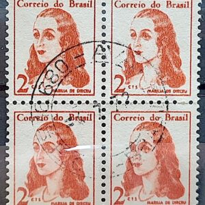 Selo Regular RHM 527 Mulheres Famosas Marilia de Dirceu Literatura Jose de Alencar 1967 Quadra  Circulado 3