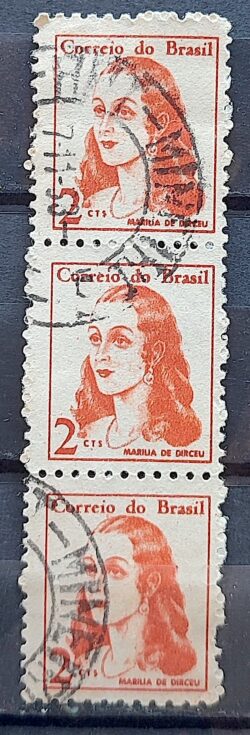 Selo Regular RHM 527 Mulheres Famosas Marilia de Dirceu Literatura Jose de Alencar 1967 Terno Circulado 2
