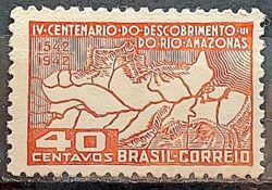 C 178 Selo Centenario do Descobrimento do Rio Amazonas Mapa 1943