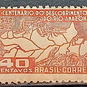 C 178 Selo Centenario do Descobrimento do Rio Amazonas Mapa 1943 MH