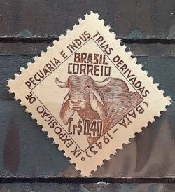 C 185 Selo Exposicao de Pecuaria e Industrias Derivadas Bahia Vaca Boi 1943 MH